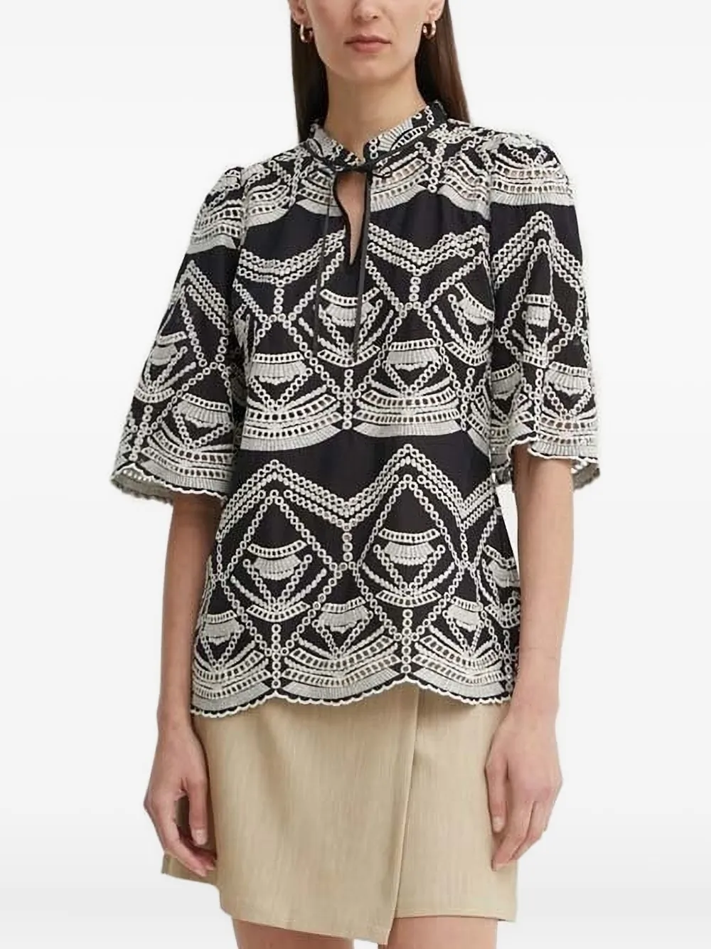 Bruuns Bazaar Embroidered-eyelet Blouse In Black