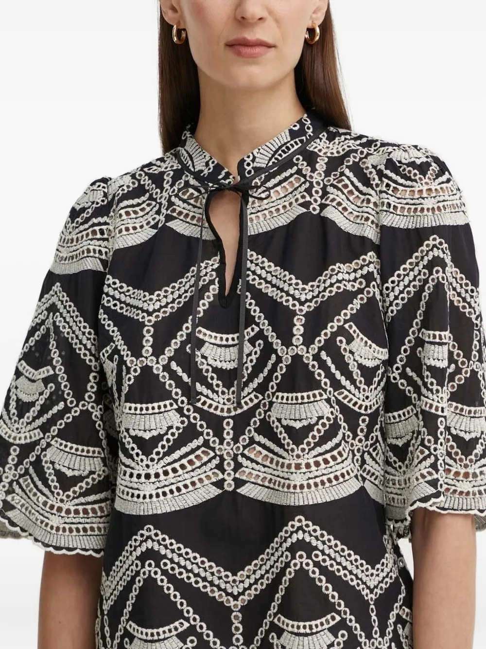 Bruuns Bazaar Embroidered-eyelet Blouse In Black
