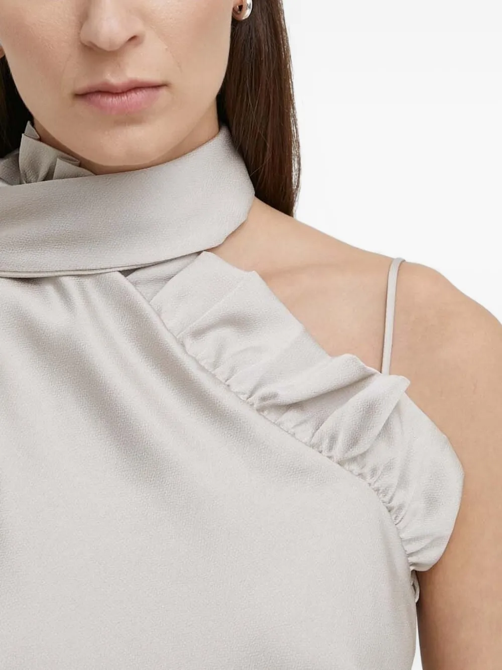 Bruuns Bazaar Ruffled Asymmetric-neck Blouse In Neutral