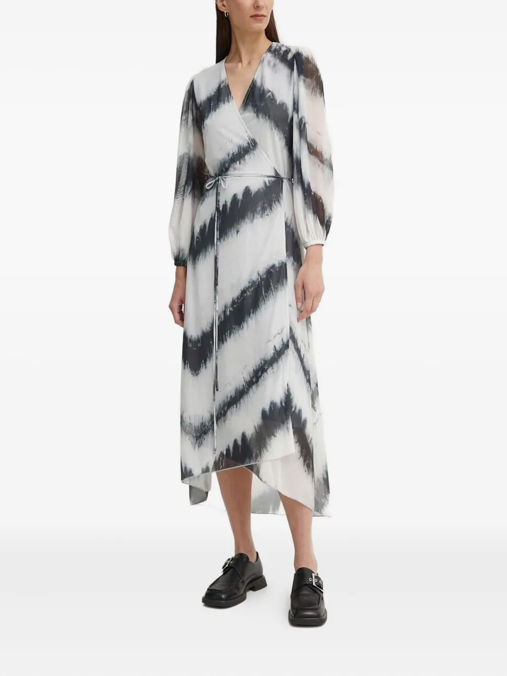 Bruuns Bazaar Noriel Tie-dye-pattern Wrap Midi Dress In Black
