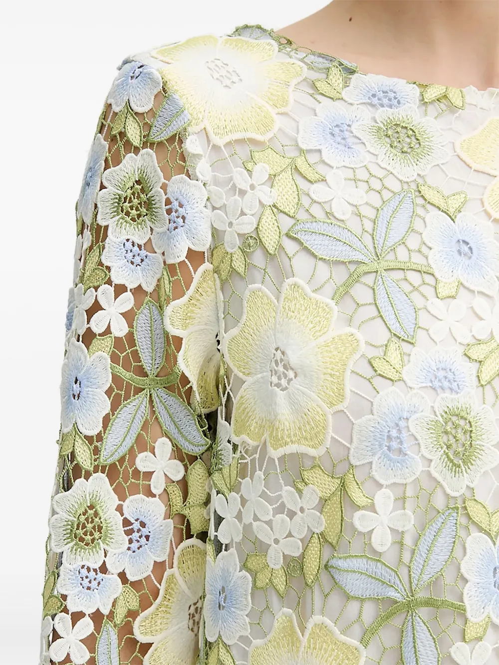 Bruuns Bazaar Jurk met geborduurde bloemen en klokmouwen Groen