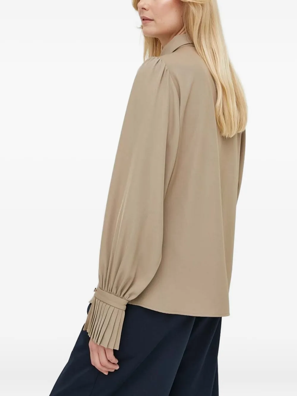 Bruuns Bazaar Blouse met geplooide cuffs en keyhole - Beige