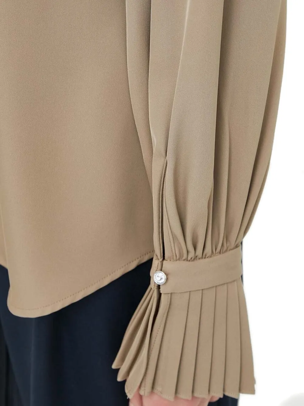 Bruuns Bazaar Pleated-cuff Keyhole Blouse In Brown