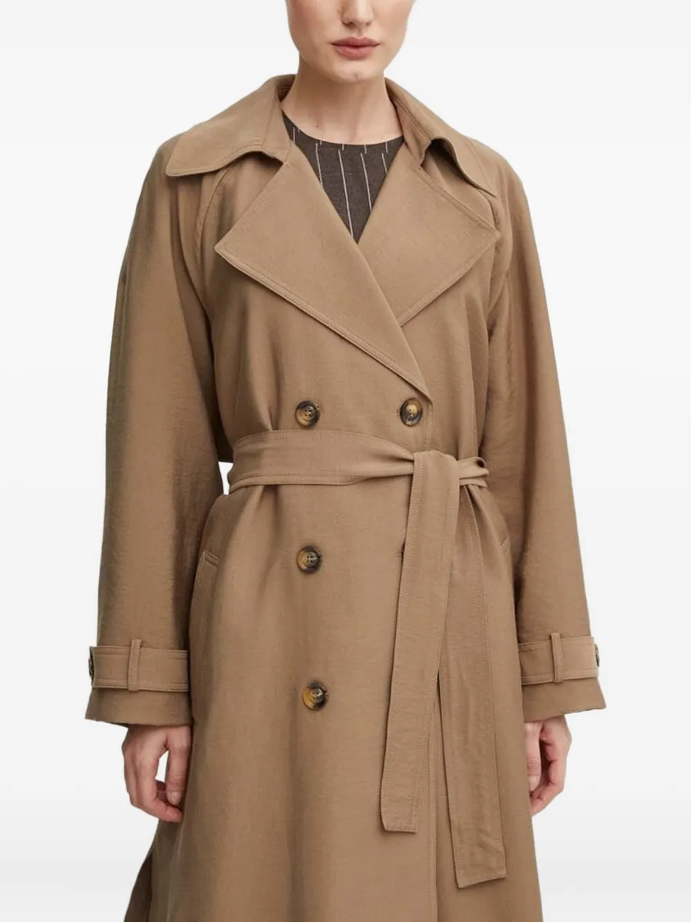 Bruuns Bazaar Double-breasted Belted Trench Coat In Brown