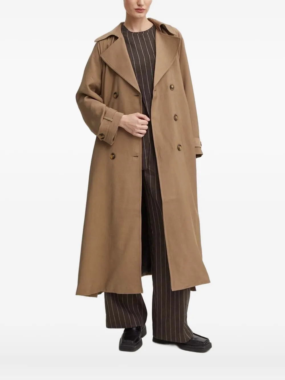 Bruuns Bazaar Double-breasted Belted Trench Coat In Brown