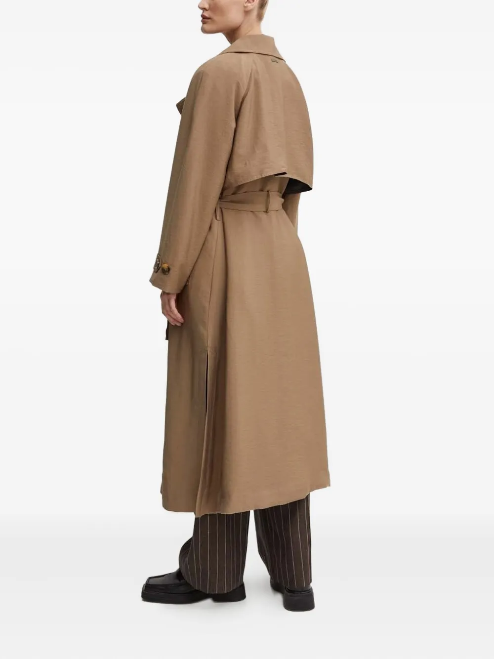 Bruuns Bazaar Double-breasted Belted Trench Coat In Brown