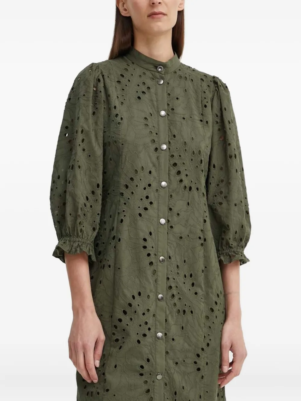 Bruuns Bazaar Eyelet-embroidery Puff-sleeve Dress In Green