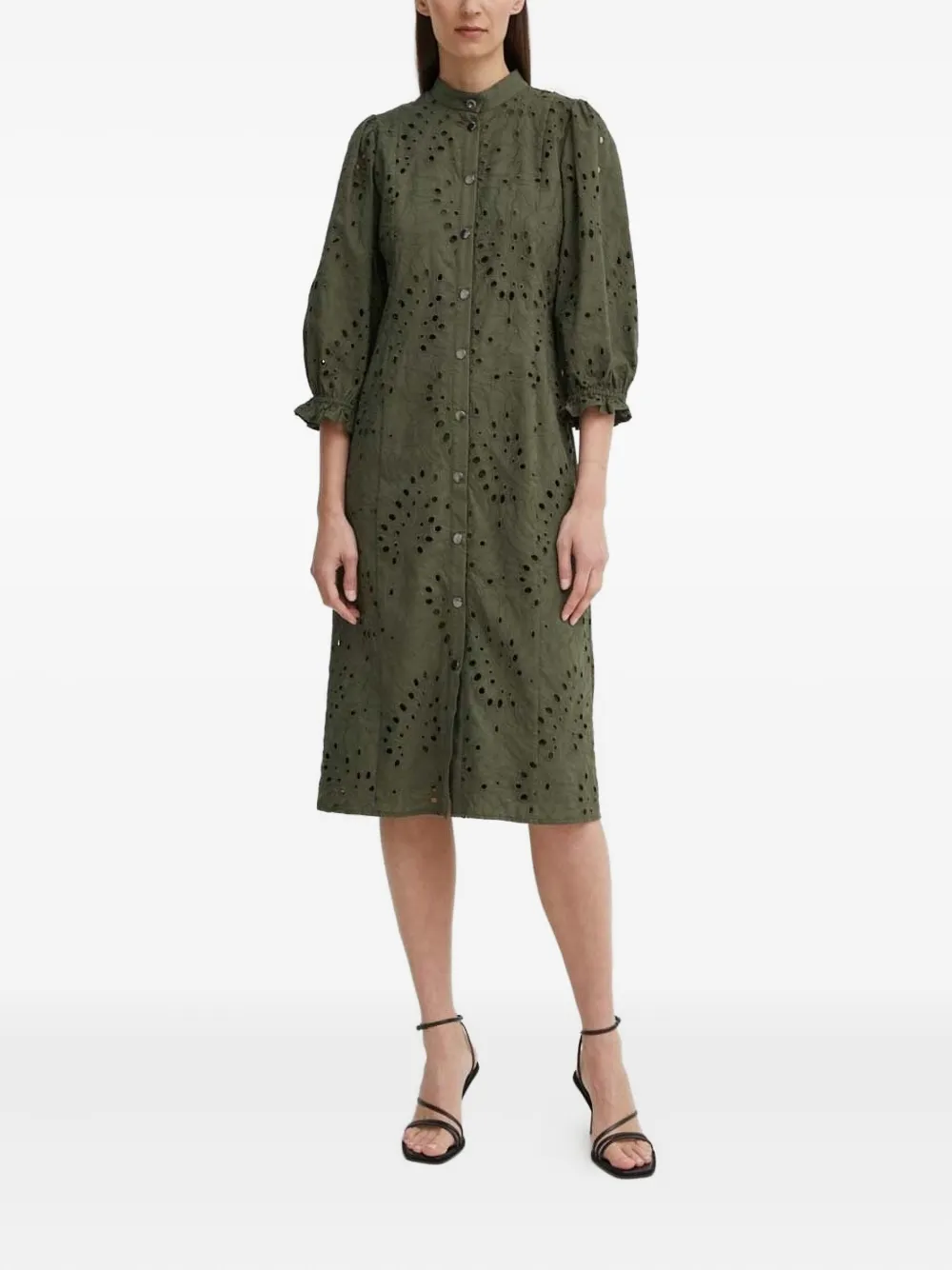 Bruuns Bazaar eyelet-embroidery puff-sleeve dress | Green | Image 1