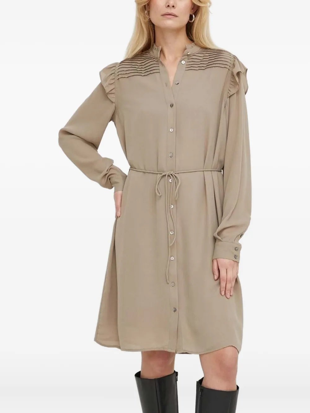 Bruuns Bazaar Geplooide midi-jurk met ruches Beige