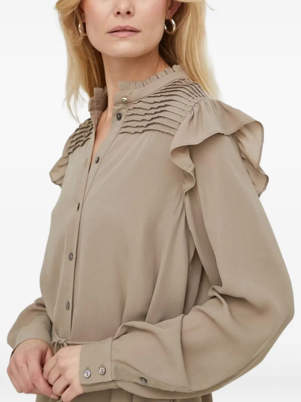 Bruuns Bazaar Geplooide midi-jurk met ruches Beige