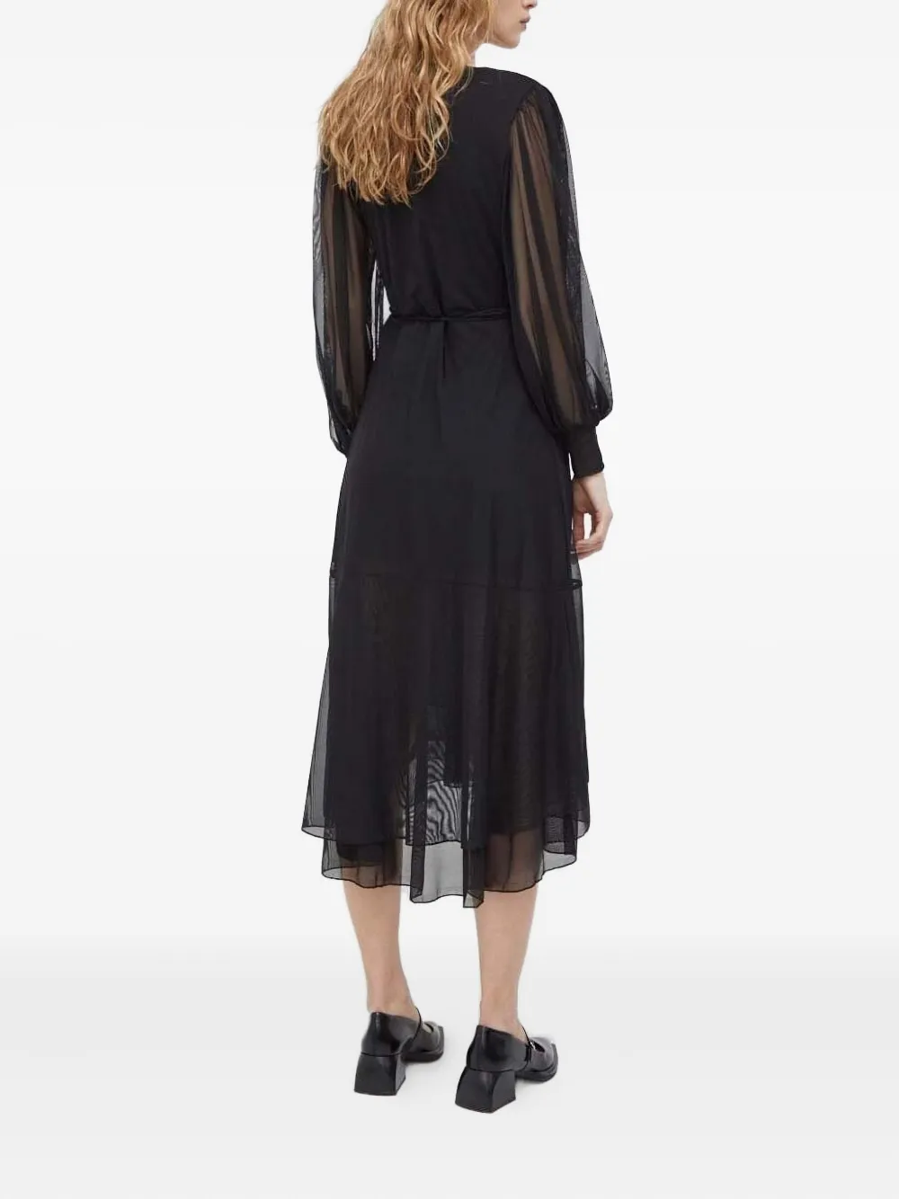Bruuns Bazaar Wrap Sheer-sleeve Midi Dress In Black
