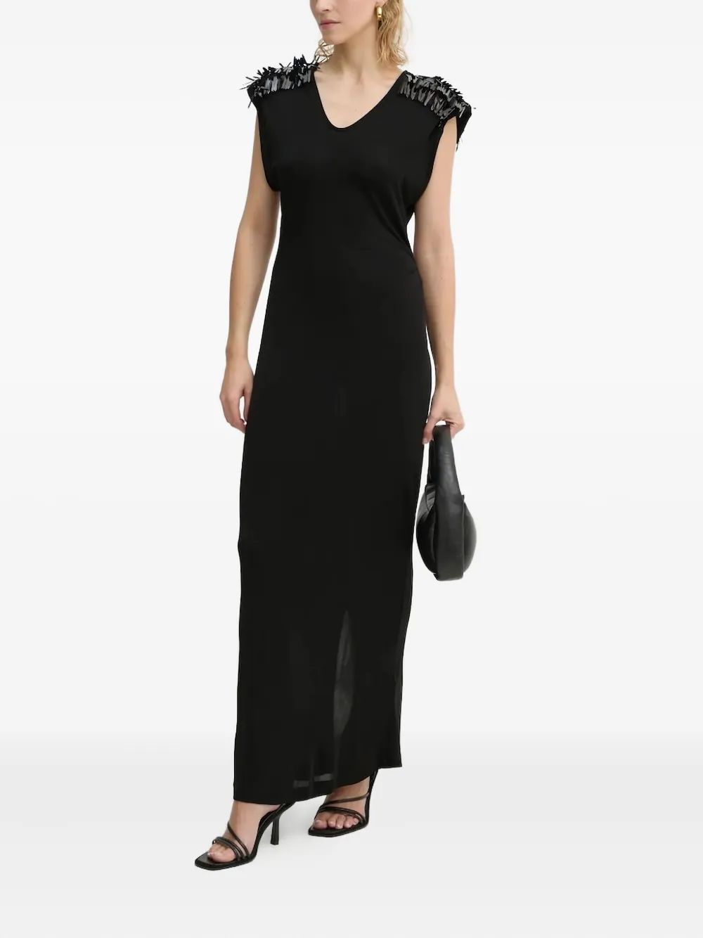 Bruuns Bazaar Sequin-embellished V-neck Maxi Dress In Blue
