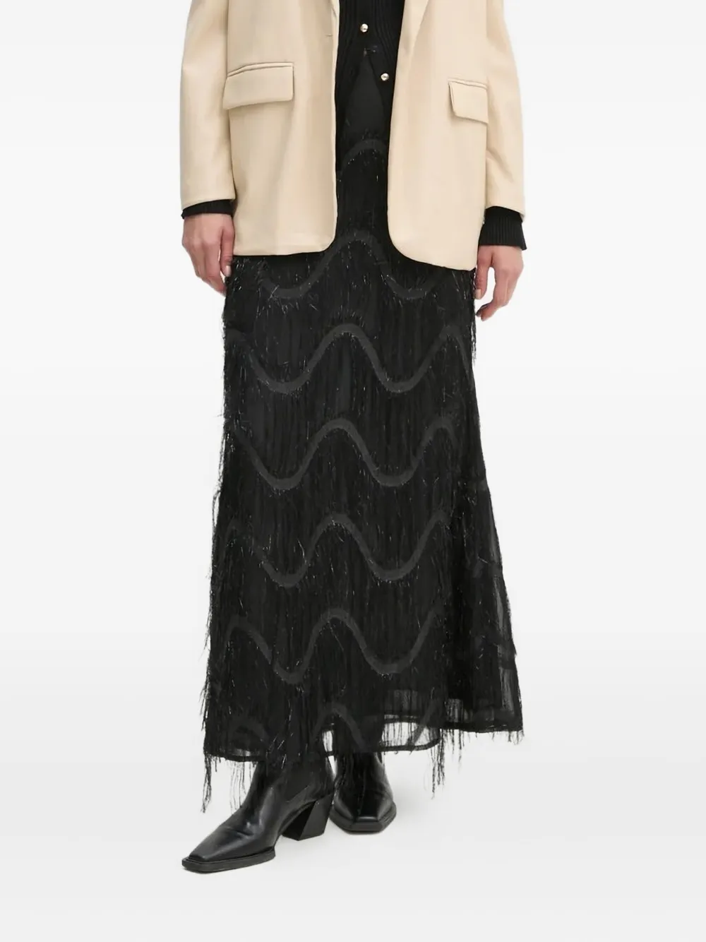 Bruuns Bazaar Fringed Wave Midi Skirt In Black