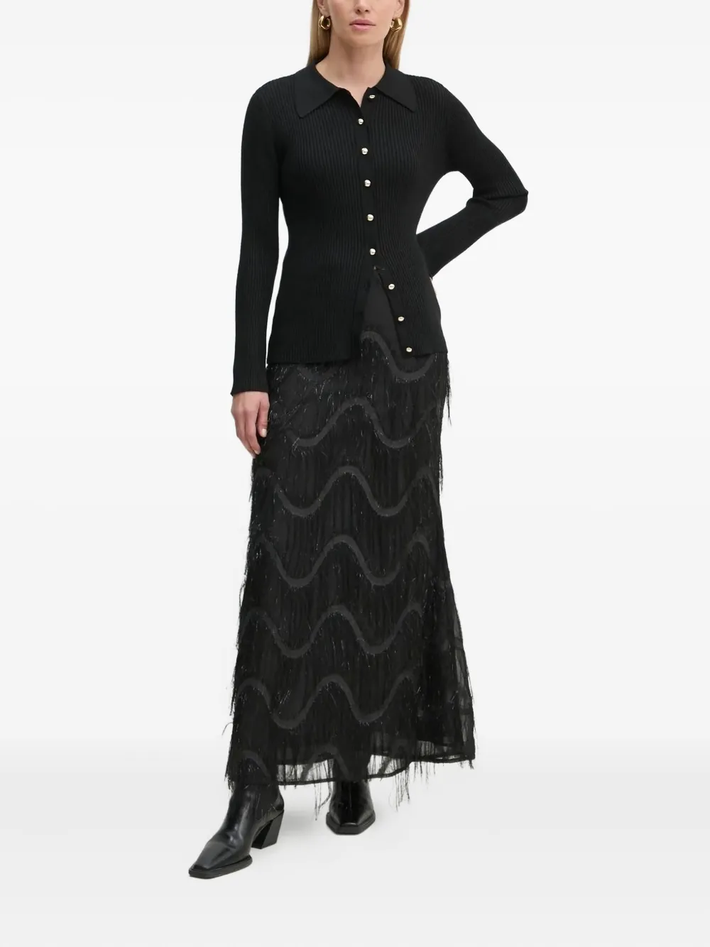 Bruuns Bazaar Fringed Wave Midi Skirt In Black
