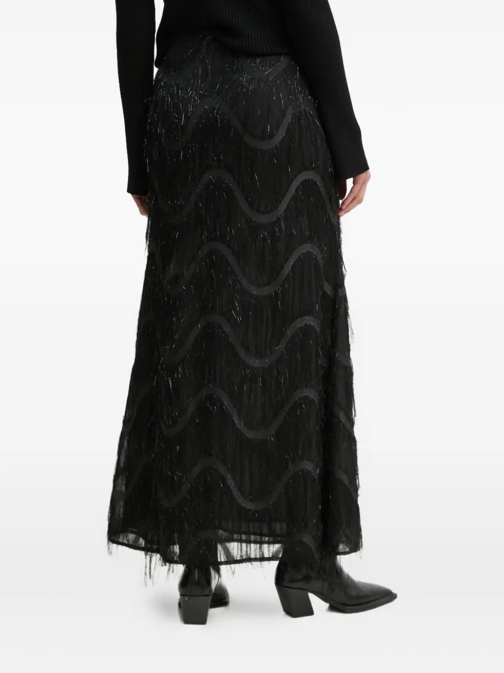 Bruuns Bazaar Fringed Wave Midi Skirt In Black