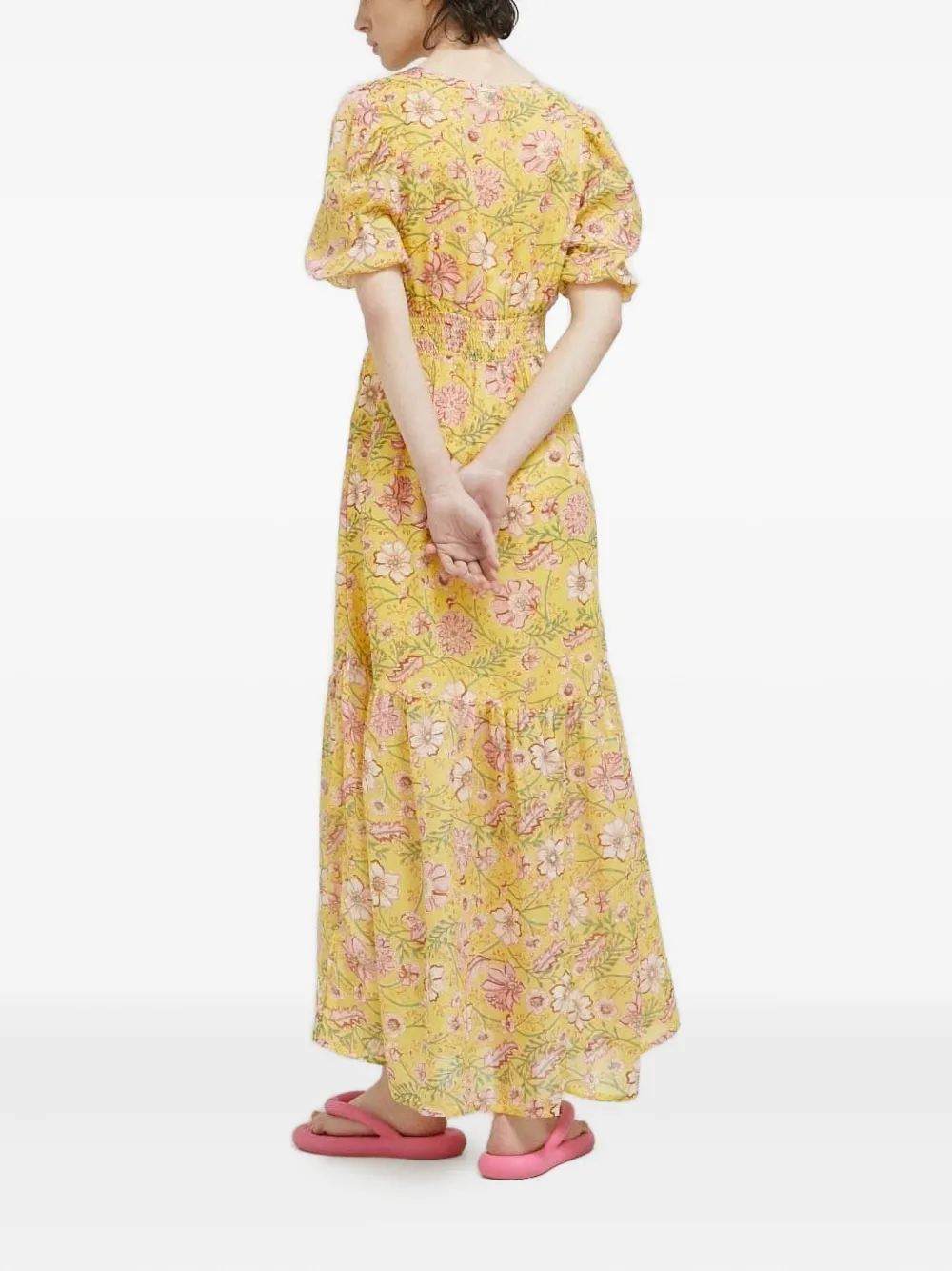 Billabong floral-print smocked maxi dress - Geel