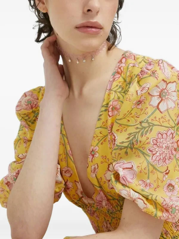 Billabong Floral-print Smocked Maxi Dress - Yellow Billabong Floral-print Smocked Maxi Dress - Yellow