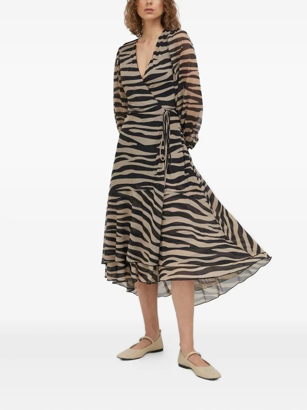 Bruuns Bazaar zebra-print wrap midi dress - ニュートラル Bruuns Bazaar zebra-print wrap midi dress - ニュートラル