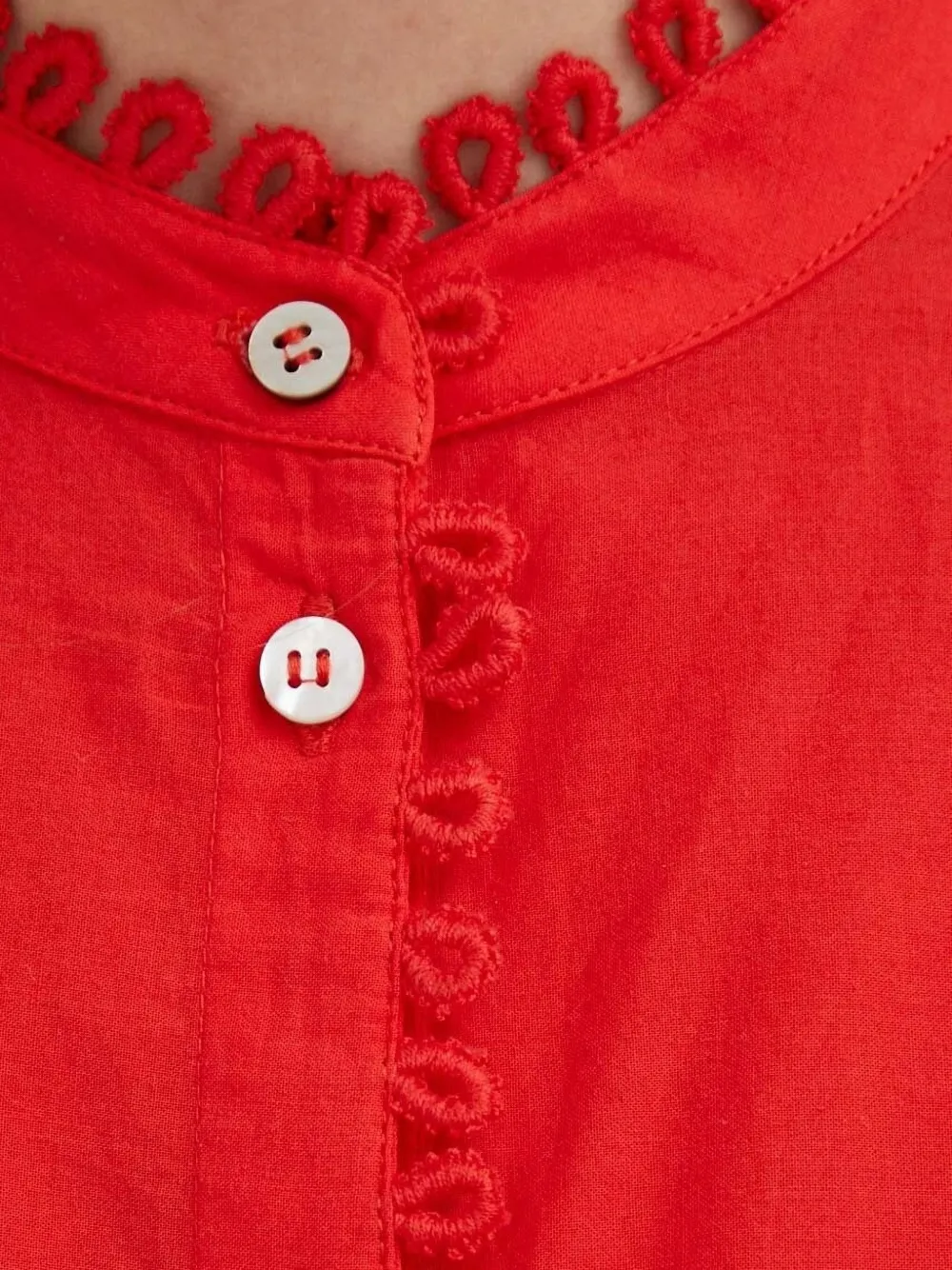 Bruuns Bazaar Eyelet-embroidered Puff-sleeve Top In Red
