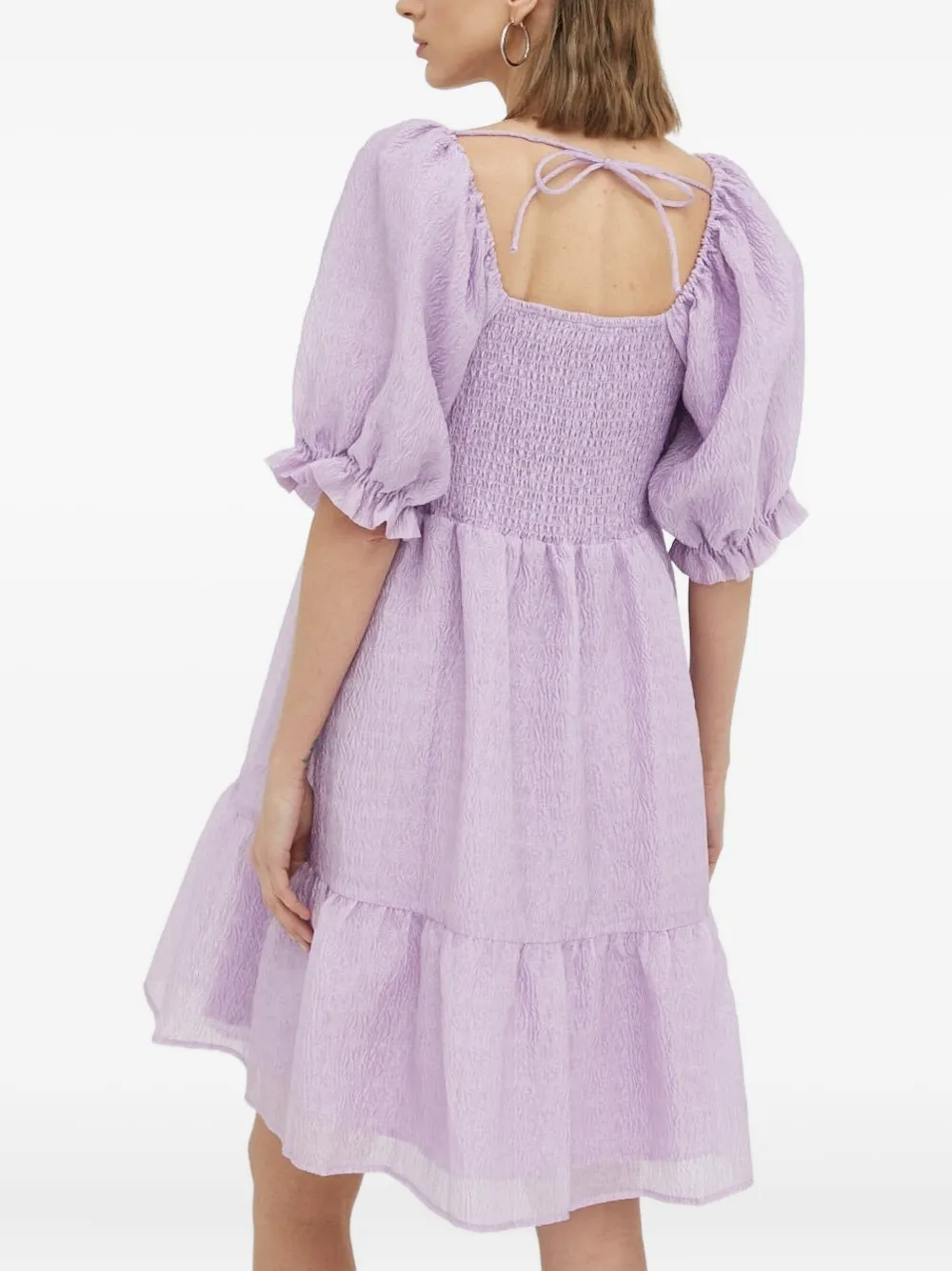 Bruuns Bazaar puff-sleeve tiered mini dress - Paars