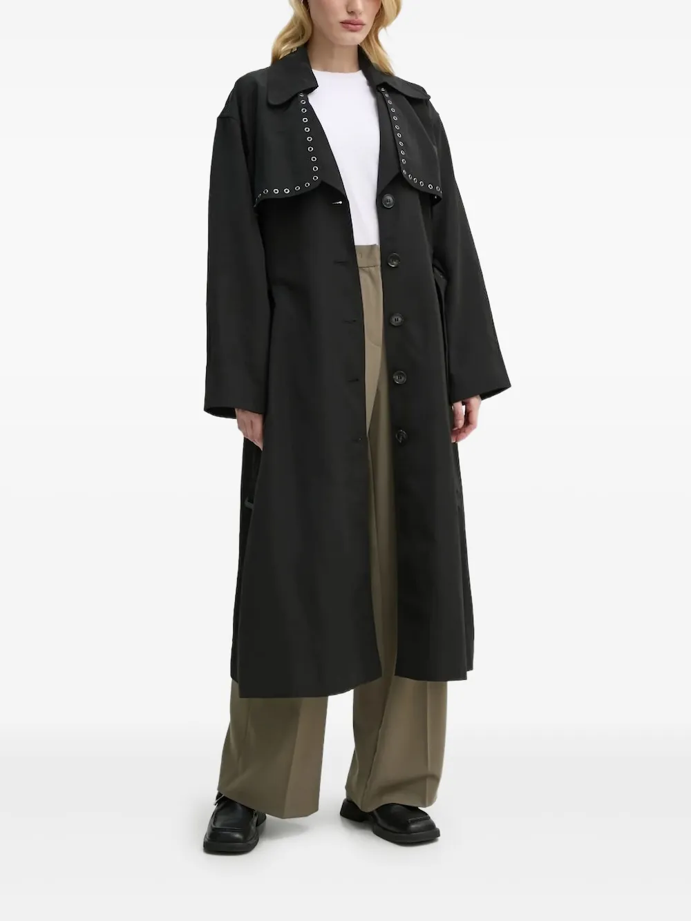 Bruuns Bazaar eyelet-embellishment belted coat | Black | Image 1