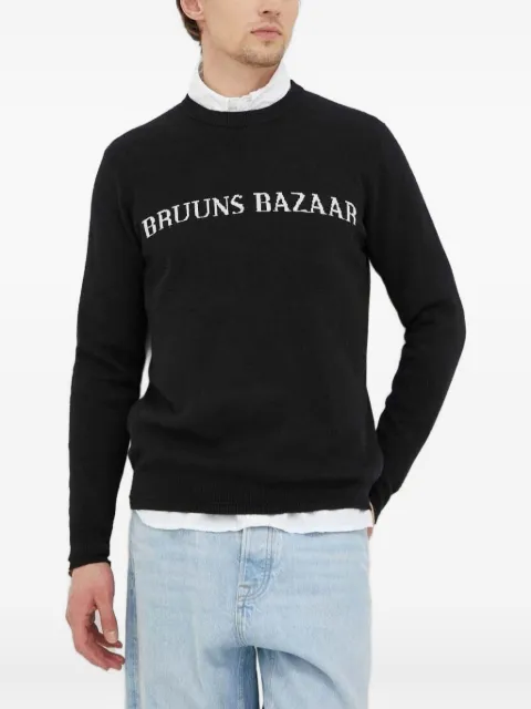 Bruuns Bazaar logo-intarsia crew-neck sweater