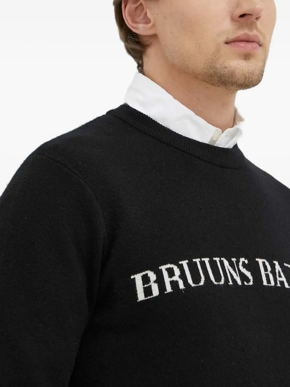 Bruuns Bazaar Logo-intarsia Crew-neck Sweater In Black