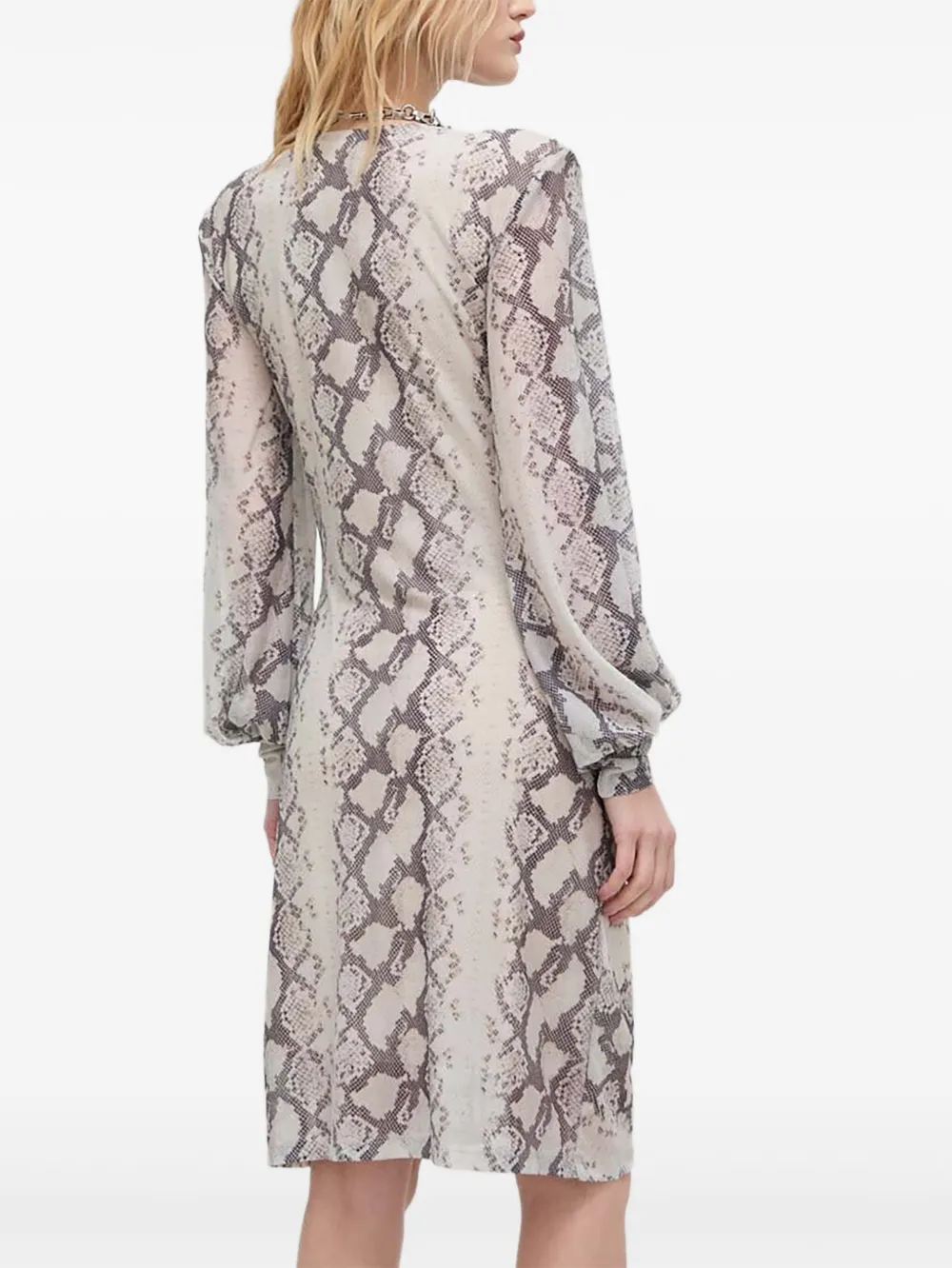 Bruuns Bazaar Gesmockte midi-jurk met slangenprint - Beige