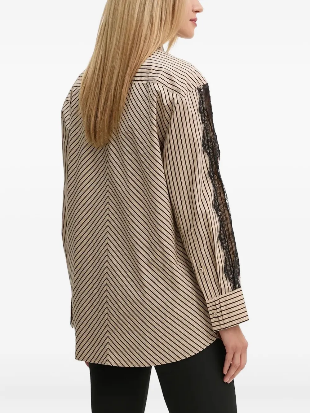 Bruuns Bazaar striped lace-trim shirt - Beige