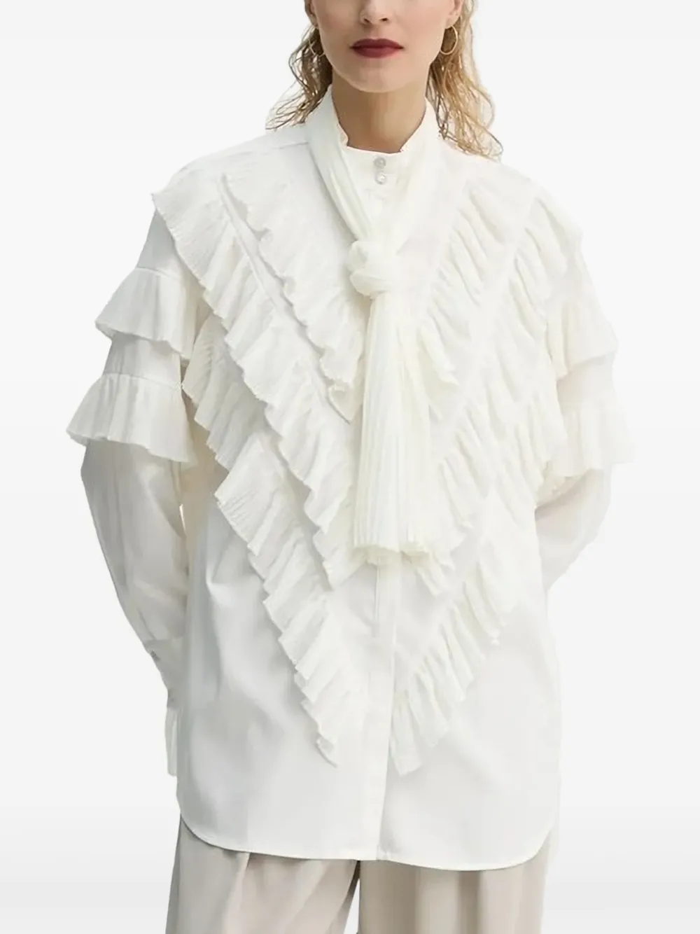 Bruuns Bazaar Tilja Pleated Ruffle Blouse In White