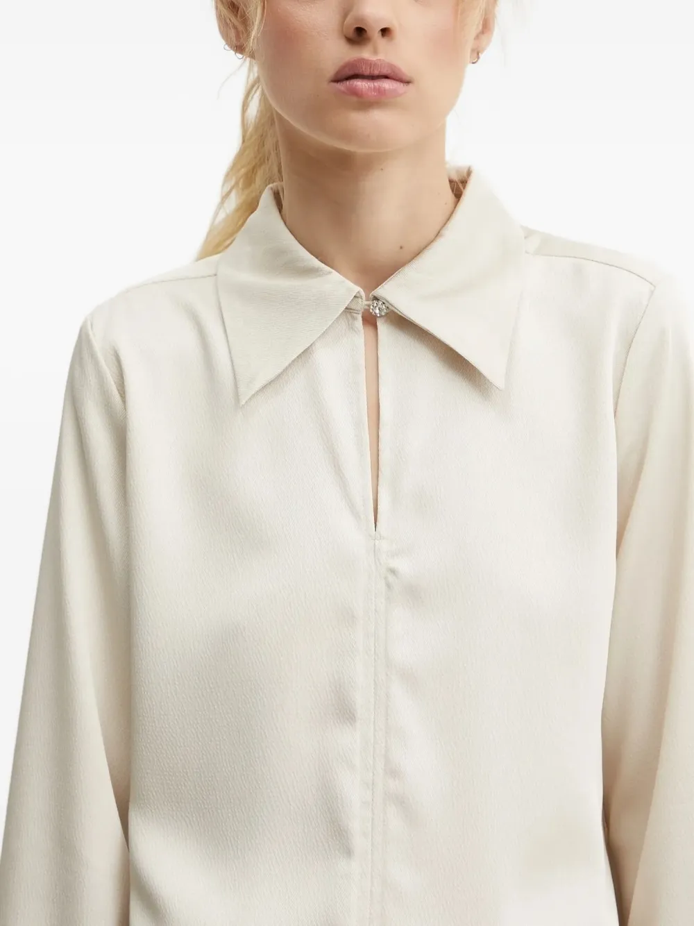 Bruuns Bazaar Lace-trimmed Satin-effect Blouse In Neutral