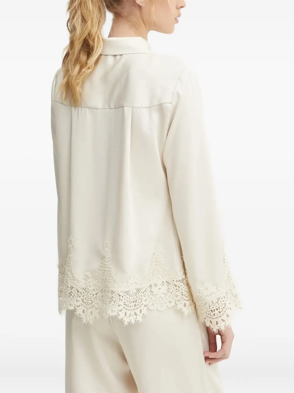 Bruuns Bazaar Lace-trimmed Satin-effect Blouse In Neutral