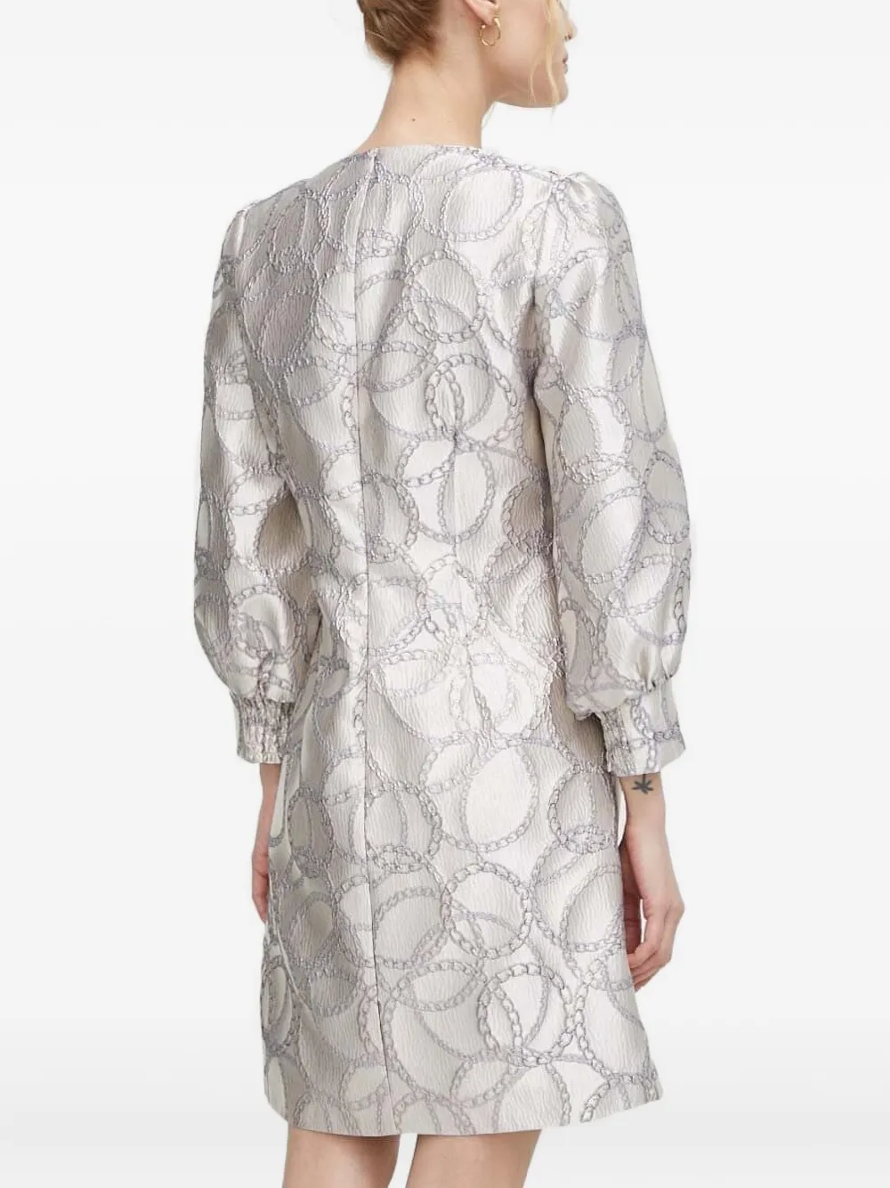 Bruuns Bazaar Mini-jurk met pofmouwen en kettingprint Grijs