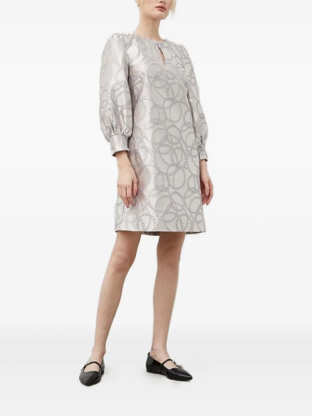 Bruuns Bazaar Mini-jurk met pofmouwen en kettingprint Grijs