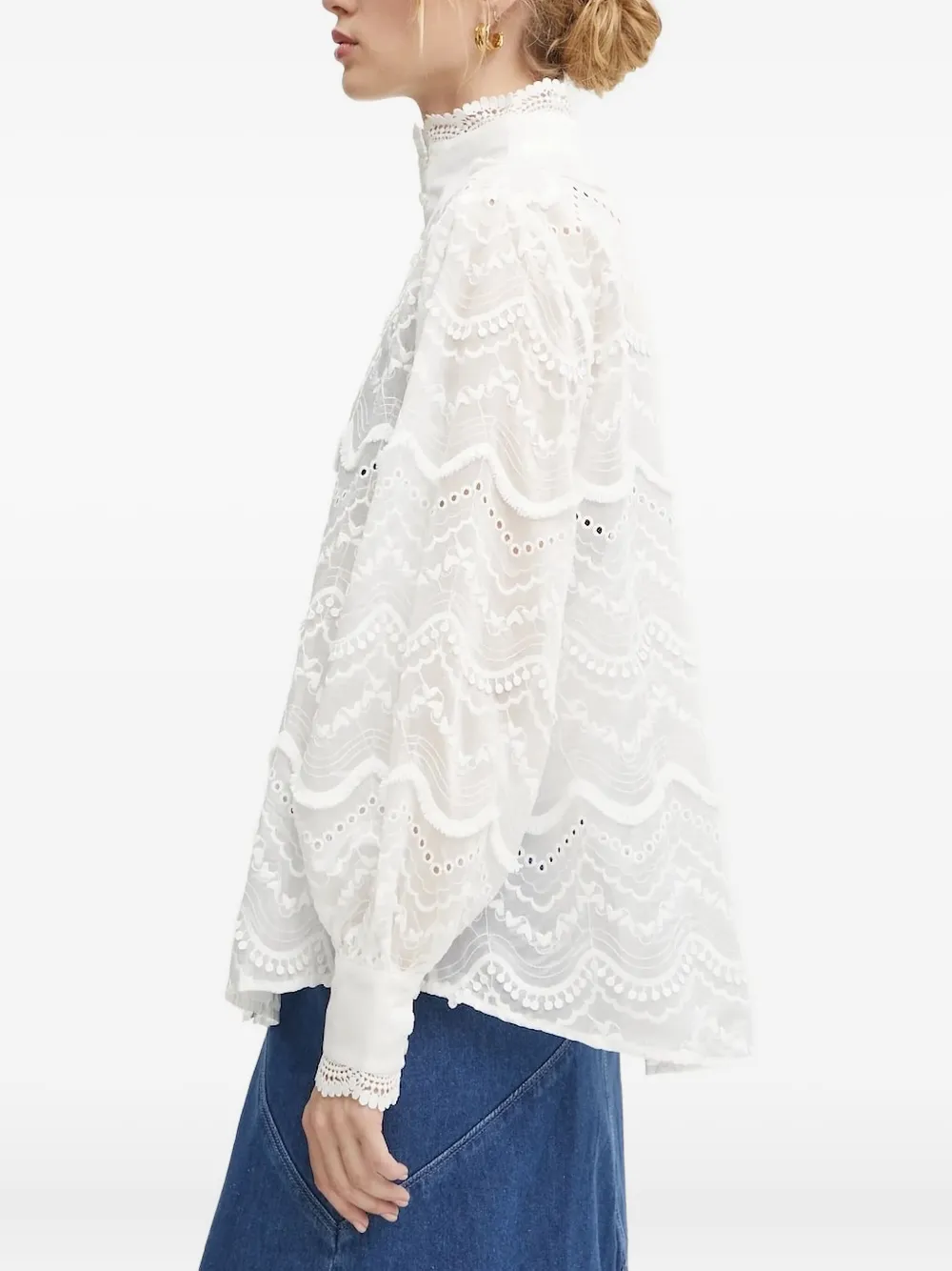 Bruuns Bazaar Embroidered Mock-neck Blouse In White