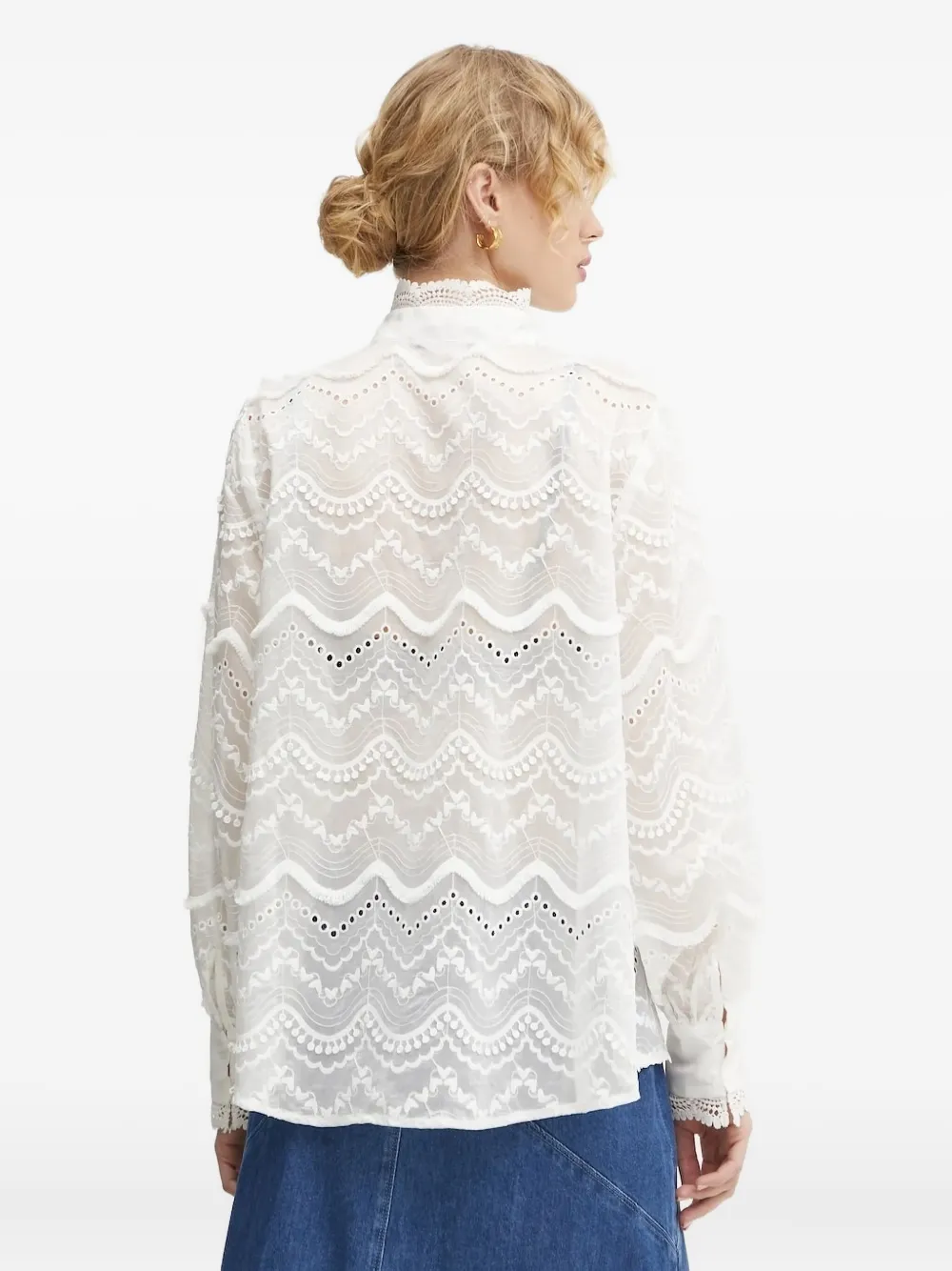 Bruuns Bazaar embroidered mock-neck blouse - Wit
