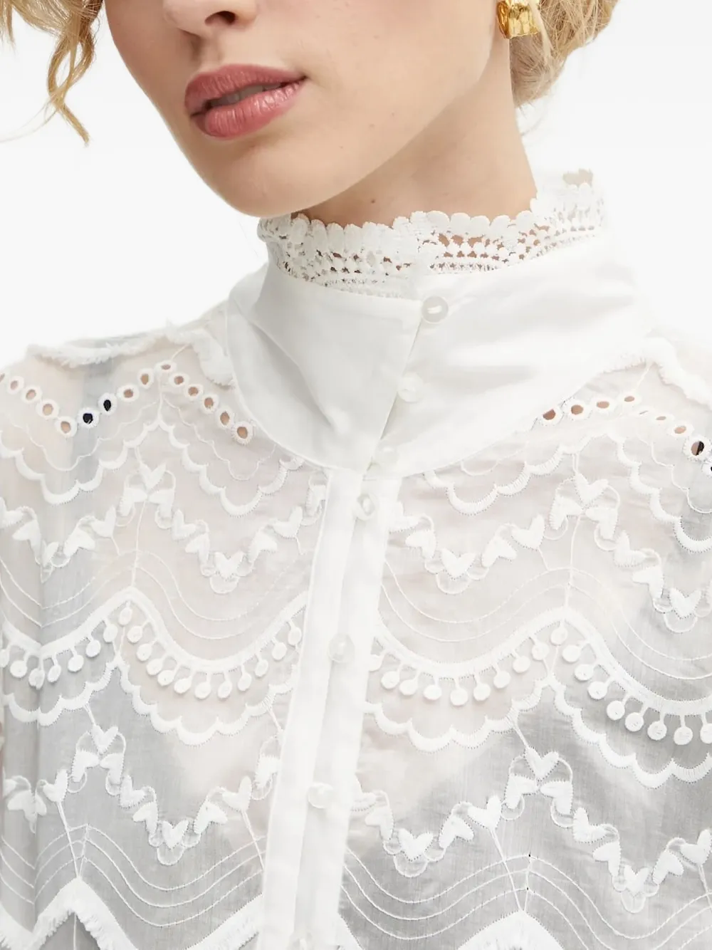 Bruuns Bazaar Embroidered Mock-neck Blouse In White