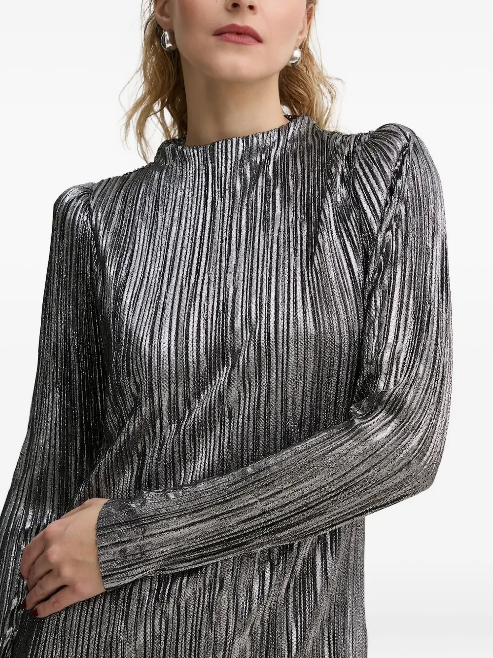 Bruuns Bazaar Midi-jurk met pofmouwen en plooien Zilver