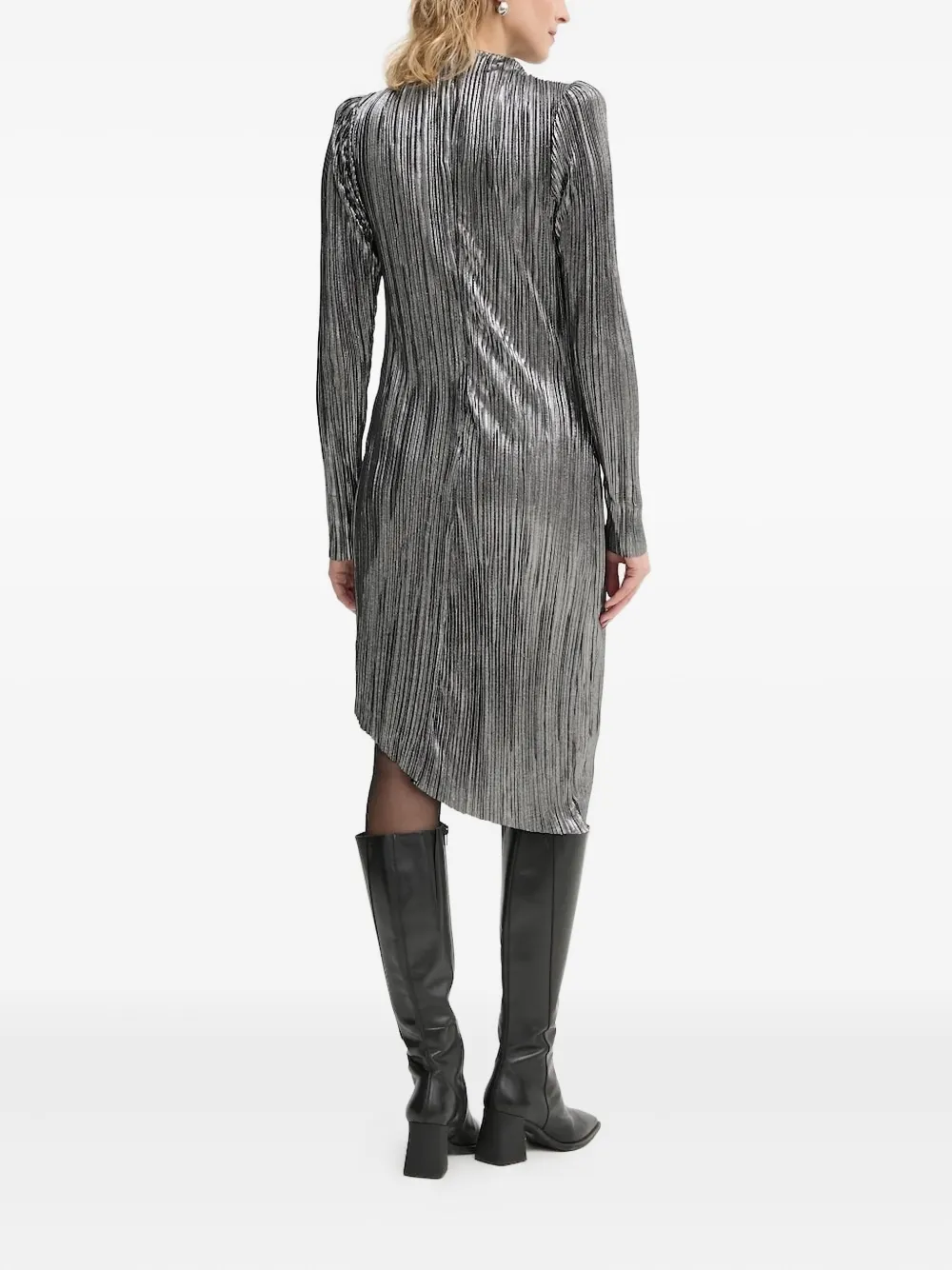 Bruuns Bazaar Midi-jurk met pofmouwen en plooien Zilver