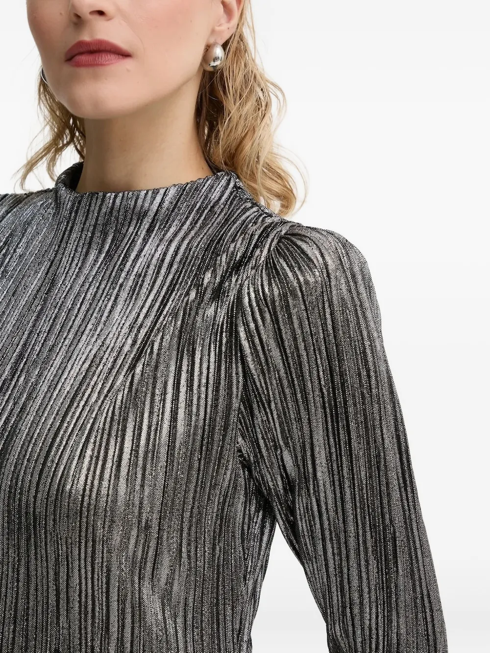 Bruuns Bazaar Midi-jurk met pofmouwen en plooien Zilver