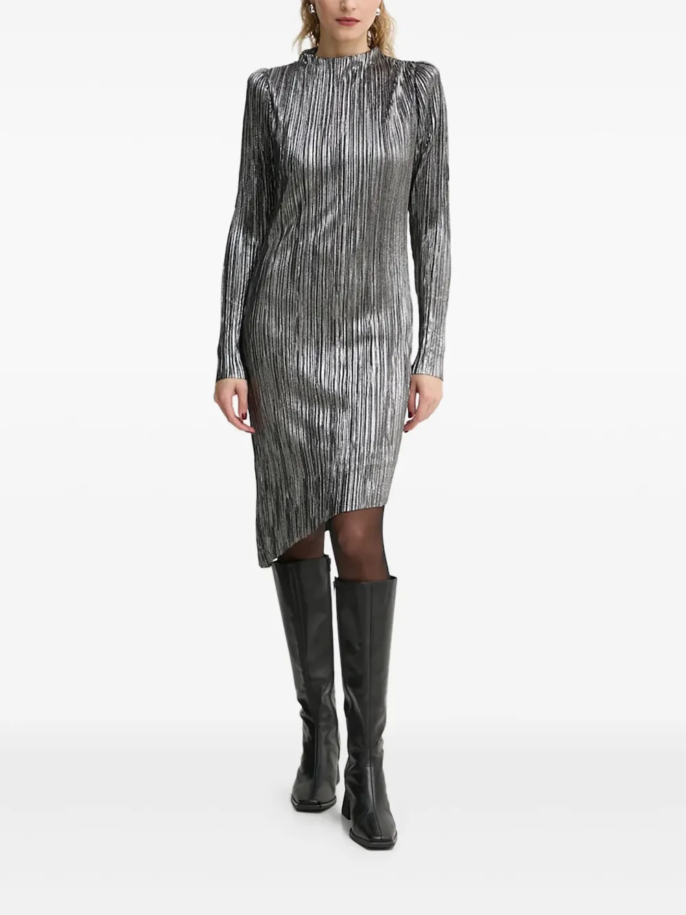 Bruuns Bazaar pleated puff-sleeve midi dress | Silver | Image 1