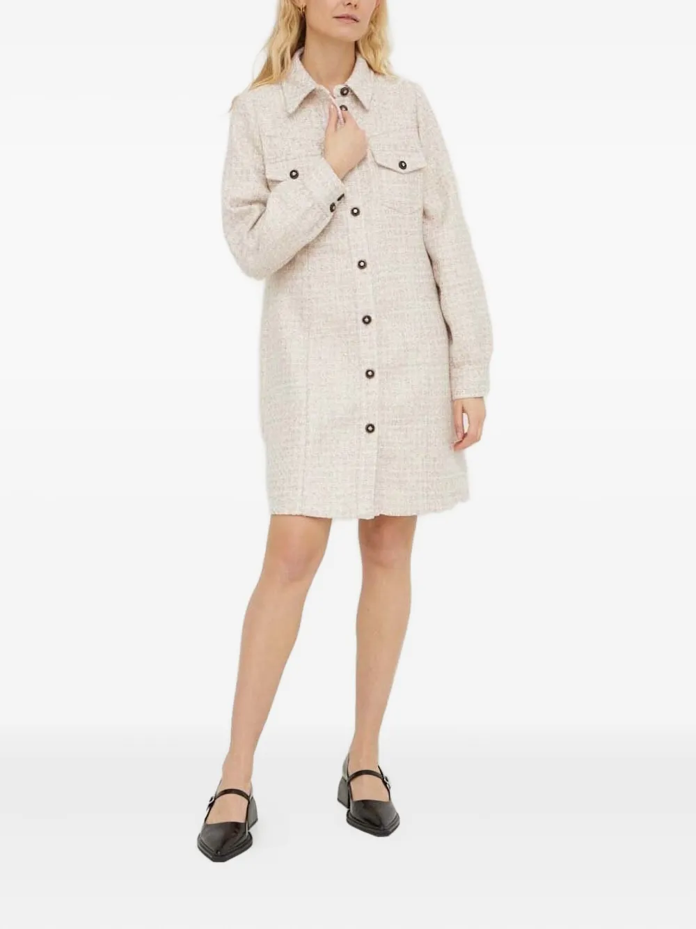 Bruuns Bazaar tweed mini shirt dress | Neutrals | Image 1