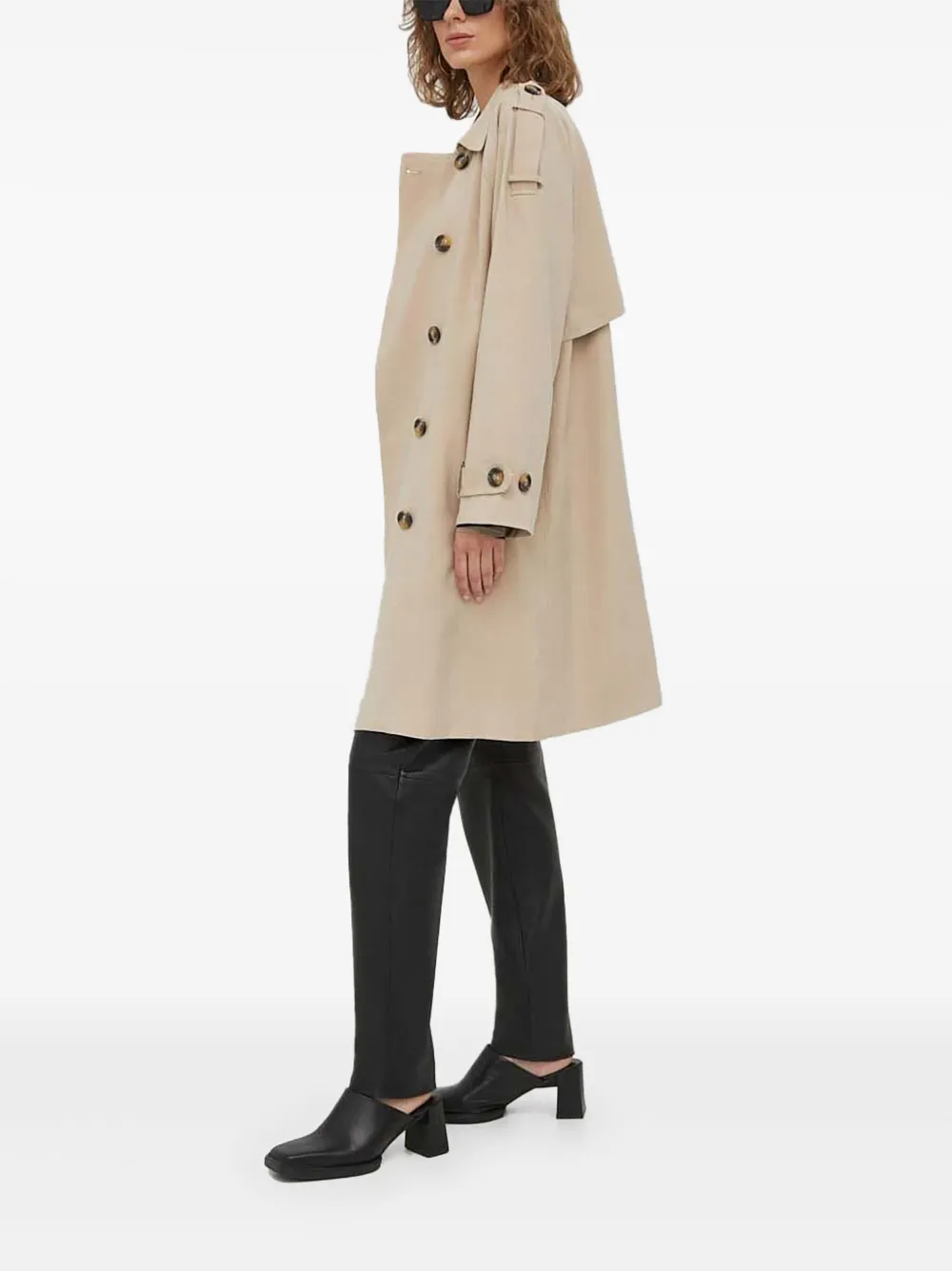 Bruuns Bazaar Double-breasted Tortoiseshell-buckle Trench Coat In Neutral
