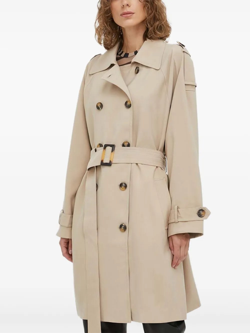 Bruuns Bazaar Double-breasted Tortoiseshell-buckle Trench Coat In Neutral