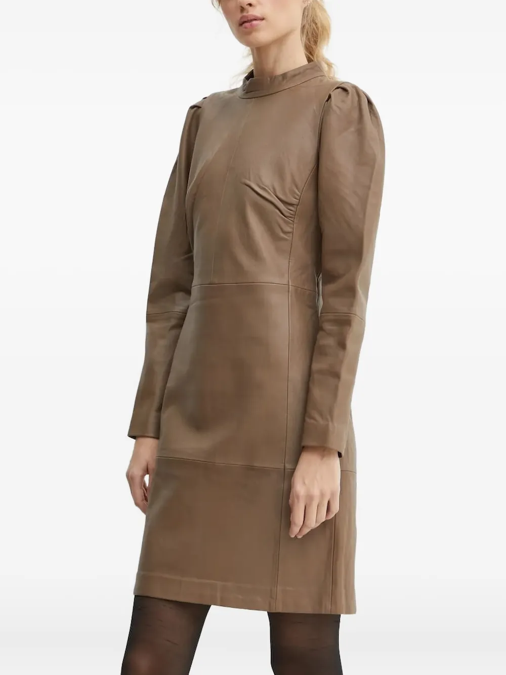 Bruuns Bazaar puff-sleeve leather dress | Brown | Image 1