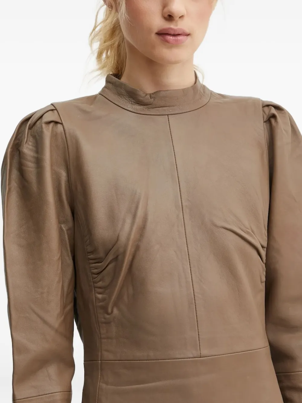  Bruuns Bazaar Puff-sleeve Leather Dress - Brown 