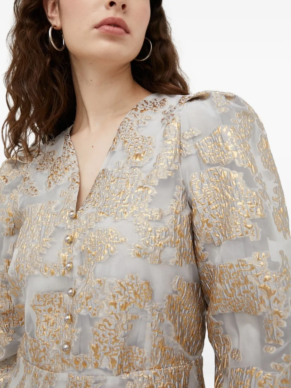 Bruuns Bazaar Puff-sleeve Button-fastening Mini Dress In Gold
