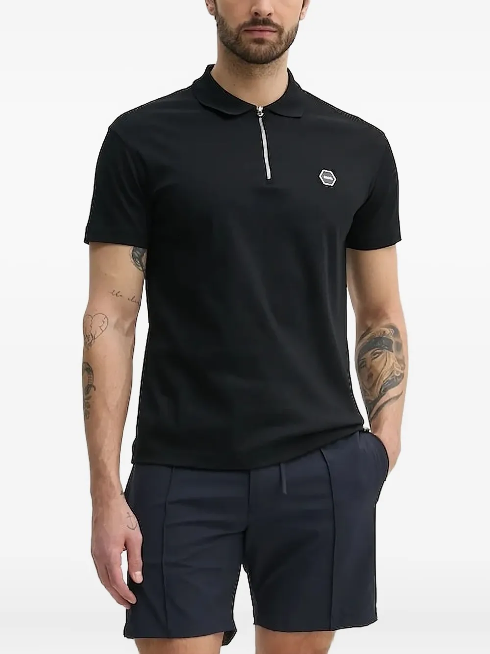 BALR. zip-neck logo-detail polo shirt | Black | Image 1