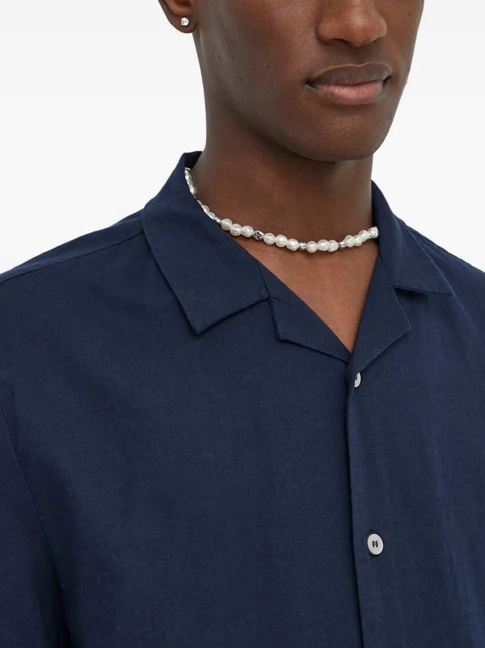Bruuns Bazaar Revere-collar Short-sleeve Shirt In Blue