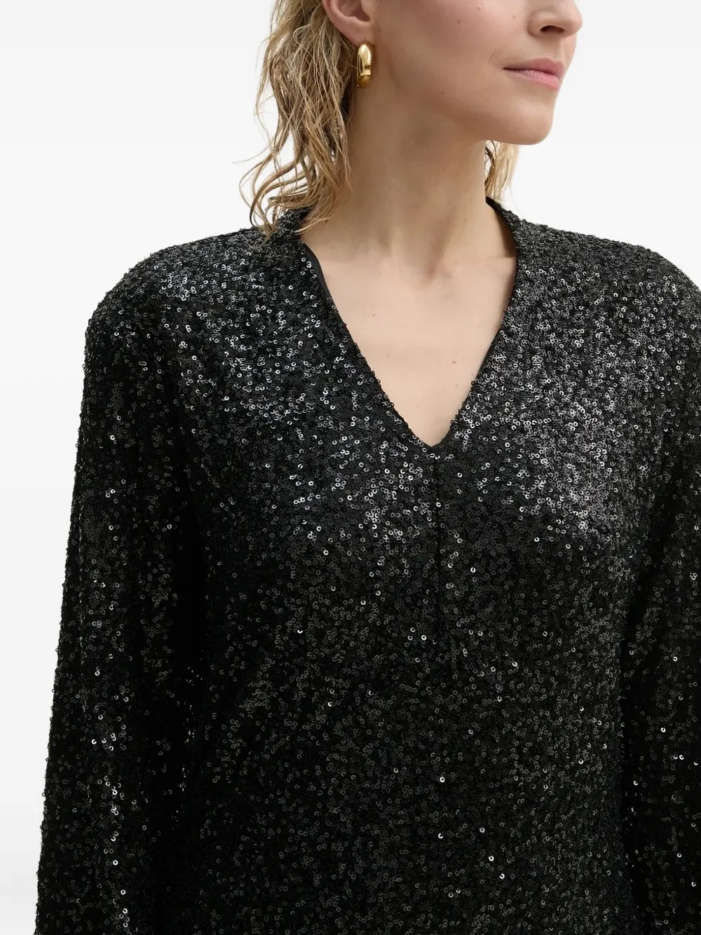 Bruuns Bazaar Sequined Three-quarter Sleeves Mini Party Dress In Black